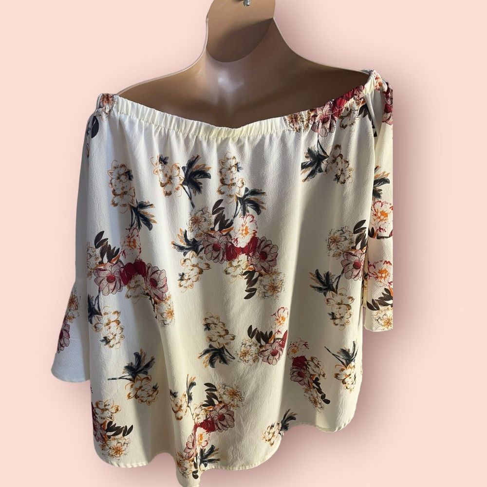 Umgee Womens Oversized Large Floral Bell Sleeve Off Shoulder Boho Cottage - Picture 11 of 15